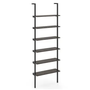 COSTWAY 6-Tier Ladder Shelf Wall Mounted Industrial Bookshelf with Metal Frame