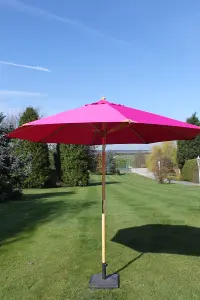 Large Hardwood Garden Parasol Umbrella - 3M Wide - (Pink)