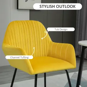 HOMCOM Modern Accent Chair, Velvet-Touch Fabric Upholstered Armchair with Metal Base for Living Room, Bedroom Dinning Room, Yellow