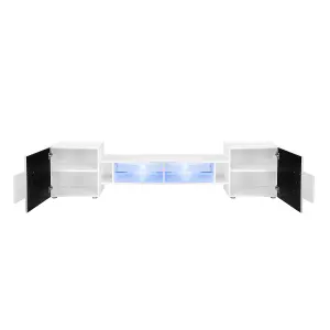 Bridge Wide TV Unit with Storage & Led Lighting - Black Gloss / Wotan Oak