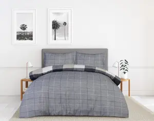 Smart Living Luxury Super Soft Easy Care Block Check Reversible Duvet Cover with Pillowcase