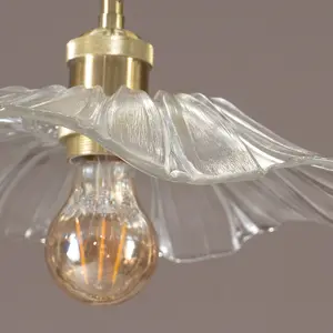 ValueLights Cassia Gold Hanging Pendant Ceiling Light with Clear Glass Flower Shade - LED Bulb Included