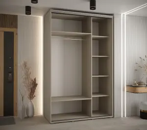 Dakota III Sleek Cashmere Door Wardrobe 1500mm H2350mm D600mm - Three Sliding Doors, One Mirrored, Two Hanging Rails, Six Shelves