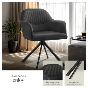 Armchair Lona - 360 swivel, high backrest, plush upholstery, slim steel legs - black/black