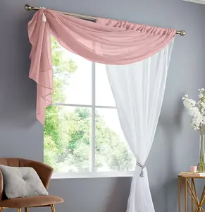 Double Display Voile 150cm x 229cm Blush/White Slot Top Curtain Panel