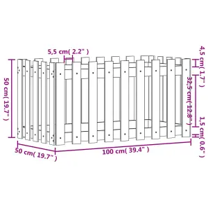 Berkfield Garden Raised Bed with Fence Design White 100x50x50 cm Solid Wood Pine