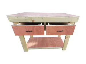 Wooden Eucalyptus hardwood top workbench, tool cabinet with drawers (V.1) (H-90cm, D-70cm, L-150cm)