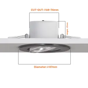 paul russells LED Downlight Chrome Dimmable Tilt Recessed Ceiling Spotlight 6W 570 Lumens, IP44, Colour Changeable CCT3 Pack of 6