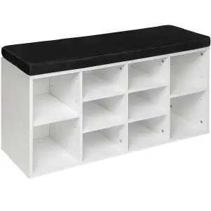 Shoe Rack - storage cabinet for 10 pairs of shoes, bench with seat cushion, 103.5 x 48 x 30 cm - black/white