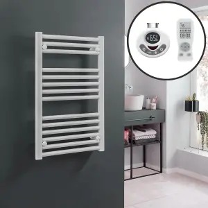 Bray Thermostatic Electric Heated Towel Rail With Timer, Straight, White - W400 x H800 mm