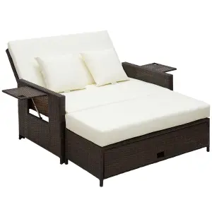 Outsunny Garden Rattan Furniture Set 2 Seater Patio Sun Lounger Daybed Sun Bed