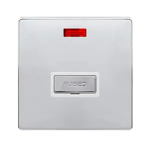 Polished Chrome Screwless Plate 13A Fused Ingot Connection Unit With Neon - White Trim - SE Home