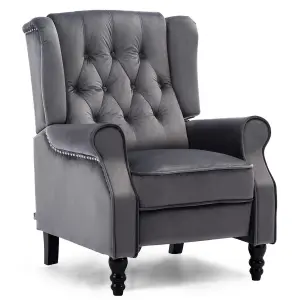 Althorpe Wing Back Fireside Recliner Velvet Occasional Armchair Sofa Chair (Grey, Velvet)