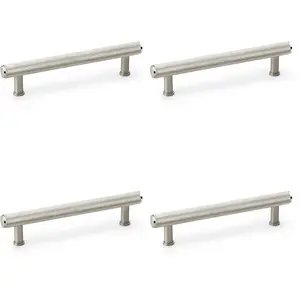 4 PACK - Knurled T Bar Pull Handle - Satin Nickel - 128mm Centres Premium Drawer Door