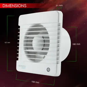 VENTS Silent 100mm (4-Inch) Diameter Bathroom Extractor Fan with Run-On Timer and Light Switch Activation