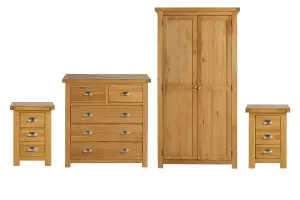 Brown Wooden 4 Piece Furniture Set Wardrobe Chest of Drawers Bedsides Birlea Woburn