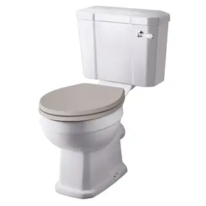 UK Homeliving Avalon Classic Close coupled Toilet Pan, Cistern, Cistern Kit and Dovetail Grey Soft Close Seat