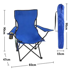 Set of 2 Portable Folding Camp Chairs - Lightweight with Cup Holder Side Pocket and Carry Bag - Ideal for Camping Festivals