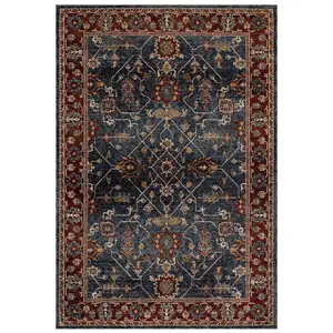 Luxurious Bordered Easy to Clean Persian Floral Traditional Blue Rug for Living Room Bedroom & Dining Room-160cm X 235cm