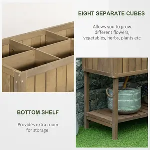 Outsunny Wooden Herb Planter Stand 8 Cubes Bottom Shelf Raised Bed Brown