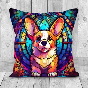 Faux Suede Cushion Stained Glass Effect Corgi Dog Print 30cm x 30cm