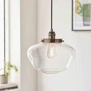 Luminosa Finale Pendant Ceiling Light Bright Nickel Plate & Clear Glass