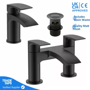 Matt Black Round Basin Sink Tap & Bath Filler Set