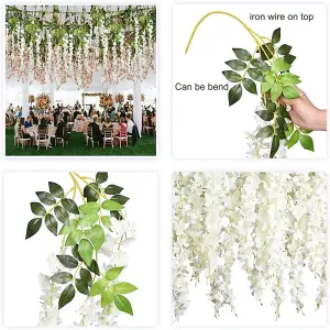 Set of 12 White Artificial Hanging Flowers Simulation Wisteria Flowers Wedding Decor