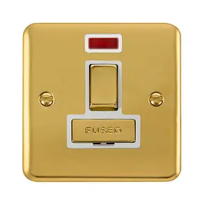 Curved Polished Brass 13A Fused Ingot Connection Unit Switched With Neon - White Trim - SE Home