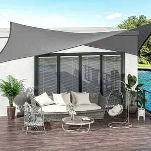 Outsunny 5x4m Sun Shade Sail Rectangle HDPE Canopy UV Protection, Charcoal Grey