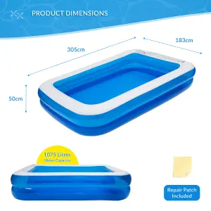 Benross Inflatable Rectangular Family Pool - 1075L Capacity