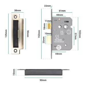 EAI Bathroom Lock 65mm / 44mm Backset Antique Brass for Internal Wooden Bathrooms Accepts 5mm Square Spindle CE UKCA & Fire Door