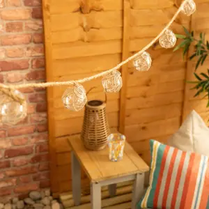 ValueLights Set of 8 - Solar Powered Outdoor Garden Rattan Rope String Lights with Wicker Balls