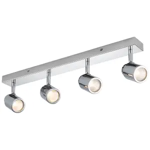 4 Lights Adjustable Bar Ceiling Spotlight, Modern Lighting GU10 Bulb Base Polished Chrome Finish