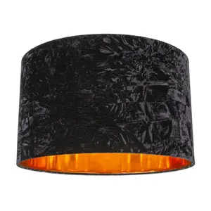 Modern Crushed Velvet Lamp Shade with Shiny Paper Inner Black / 15cm H x 20cm W x 20cm D