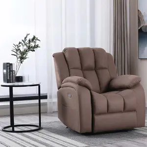 Electric Powered Recliner Chair With USB Charger And Pocket Storage In Leather-Look Mocha Technology Fabric