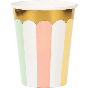 Creative Party Paper Scalloped Party Cup (Pack of 8) Pastel/Gold (One Size)