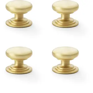 4 PACK - Stepped Round Door Knob - Satin Brass 38mm Classic Kitchen Cabinet Pull Handle