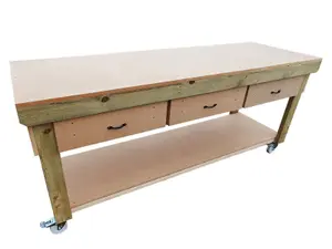 Wooden MDF top workbench, tool cabinet with drawers (V.1) (H-90cm, D-70cm, L-210cm) with wheels