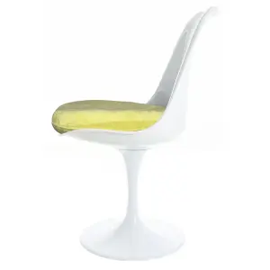 Tulip Set - White Medium Circular Table and Two Chairs with Luxurious Cushion Yellow