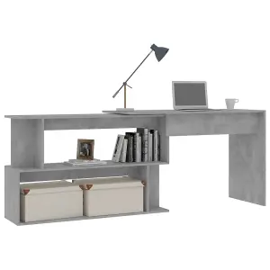 Berkfield Corner Desk Concrete Grey 200x50x76 cm Engineered Wood