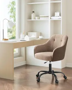 SONGMICS Swivel Office Chair, Desk Seating, Chic Makeup Vanity Style, Adjustable Height, Armrest Support, Walnut Brown