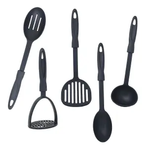 Cooking Utensils Set 5-Piece Black Matte Non-Stick Ladle Slotted Spoon Turner