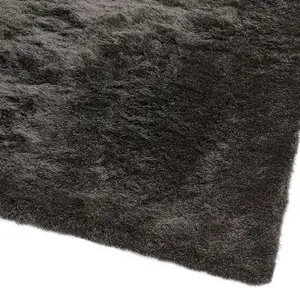 Grey Soft Shaggy Plain Handmade Modern Sparkle Dining Room Bedroom & Living Room Rug-140cm X 200cm