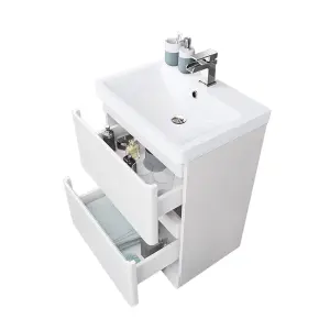 Rinse Bathrooms 600mm Free Standing Basin Vanity Cabinet Unit Bathroom Soft Close Drawers Storage Furniture Gloss White