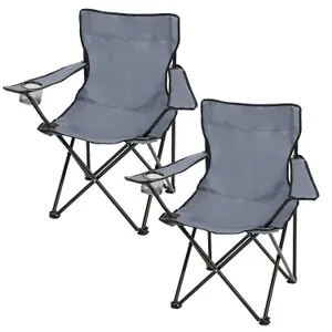 Set of 2 Portable Folding Camp Chairs - Lightweight with Cup Holder Side Pocket and Carry Bag - Ideal for Camping Festivals