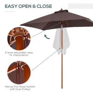 Outsunny Wooden Patio Umbrella Market Parasol Outdoor Sunshade 6 Ribs Coffee