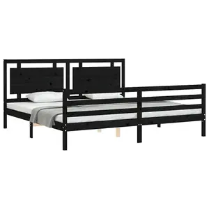 Berkfield Bed Frame with Headboard Black 200x200 cm Solid Wood