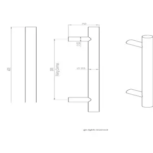 2x 25mm Straight T Bar Pull Handle 300mm Fixing Centres Satin Stainless Steel