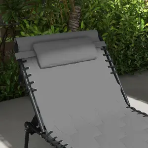 Outsunny Foldable Sun Lounger w/ Reclining Back, Sun Lounger w/ Padded Seat Grey